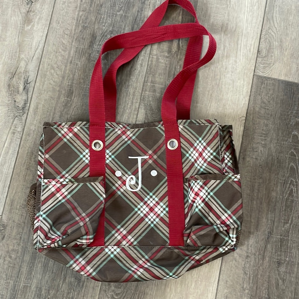 Thirty-One Organizing Utility Tote, brown plaid